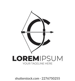 Letter C Combine Arrow And Bow Logo Designs Vector Illustration Black Color