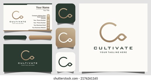 letter C combined leaf logo design template