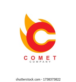 Letter C Comet Meteor Flame Fire Shape Logo Symbol