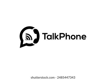 Letter C Communication Contact Logo Design With Phone Call and Chat Symbol.
