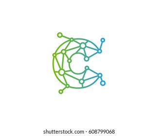 Letter C Connected Circle Network Logo Design Element