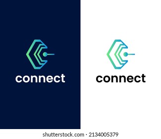 letter c with connection logo design vector template