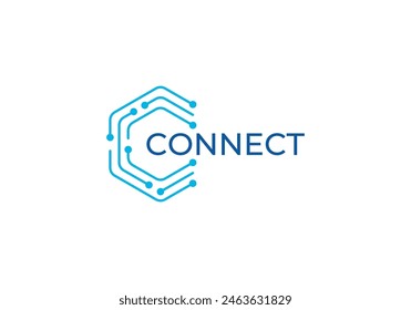 letter C with connection logo. molecule technology icon design vector