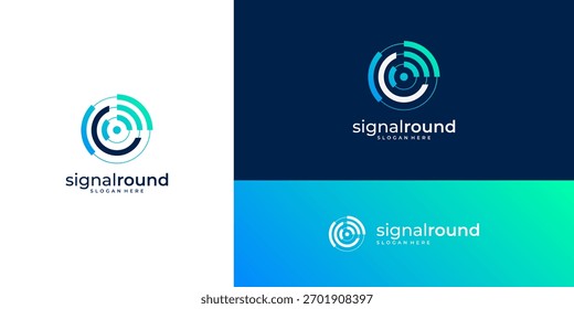 Letter C with connection signal round logo design inspiration. Abstract vector illustration based icon template.	