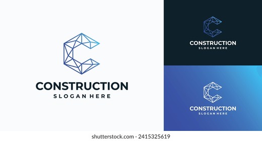 Diseño de logotipo vectorial de conexión C, forma hexagonal con líneas geométricas poligonales.