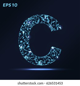 The letter C consists of points, lines and triangles. Vector illustration