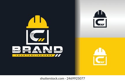 logotipo del casco de construcción de la letra C