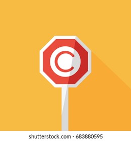 letter c copyright & register icon vector for trademark business flat design. red street stop sign. copyright low & infringement logo symbol. button isolated copy right graphic & new patent reserved