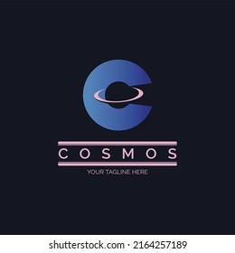 letter C Cosmos space planet logo design template for brand or company and other