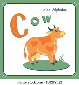 Letter C - Cow. Alphabet with cute animals. Vector illustration. Other letters from this set are available in my portfolio.