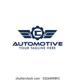 Letter C Creative Automotive Logo Design Template with wing symbol