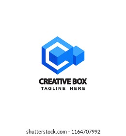 letter c creative blue box logo template design vector