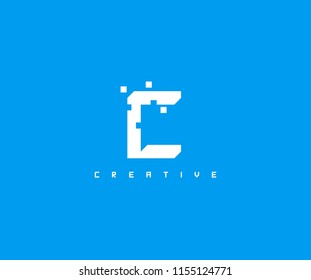 Letter C Creative Flat 3D Pixel Box Logotype