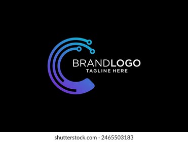 letter C Creative logo tecnology vector design template	