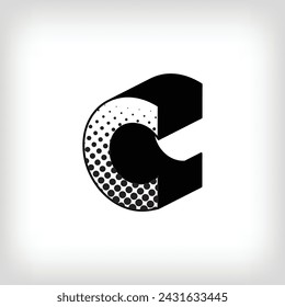 Letter C with creative shadow, pop art dot design alphabet sign. Vector. Modern background for posters, websites, web pages, business cards, postcards, interior design.