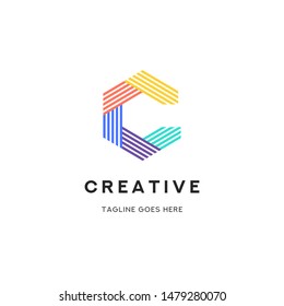 Letter C Creative Vector Line Logo Template Design