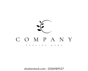 letter C crescent leaf nature logo design