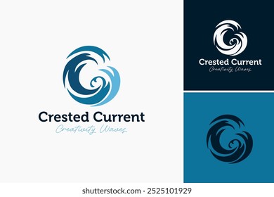 Letter C Crested Current: Creativity Waves Logo: A sleek design with a stylized "C" forming a wave, symbolizing creative flow. Ideal for creative agencies, design studios. Layered EPS Vector