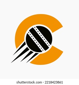 Letter C Cricket Logo Concept With Moving Cricket Ball Icon. Cricket Sports Logotype Symbol Vector Template