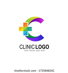 Letter C cross plus logo colorful, Medical healthcare hospital logotype