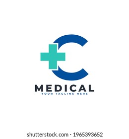 Letra C cruz más logotipo. Usable para negocios, ciencias, salud, medicina, hospitales y logotipos de la naturaleza.