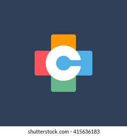 Letter C cross plus logo icon design template elements