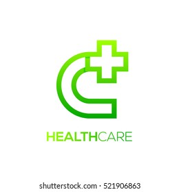 Letter C cross plus logo Green color,Medical healthcare hospital Logotype