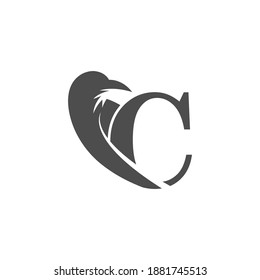 Letter C and crow combination icon logo design vector