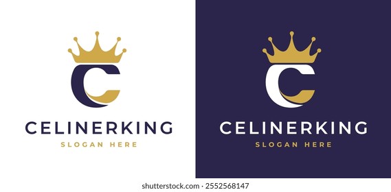 Letter C with Crown Logo Design Concept. Initial C with Monarch Symbol Elegant Monogram with Royal Symbol for Luxury and Premium Branding. C Alphabet Logo Vector Illustration