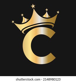 Letter C Crown Logo. Crown Logo on Letter C Vector Template for Beauty, Fashion, Star, Elegant, Luxury Sign