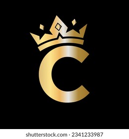 Logo De La Carta C. Logo de la corona en la plantilla de vectores de letras C para belleza, moda, estrella, elegante, signo de lujo