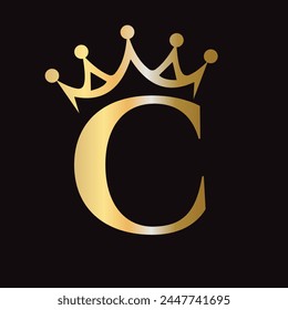 Letra C Corona Logo para Reina Signo, Belleza, Moda, Estrella, Elegante, Símbolo de Lujo	