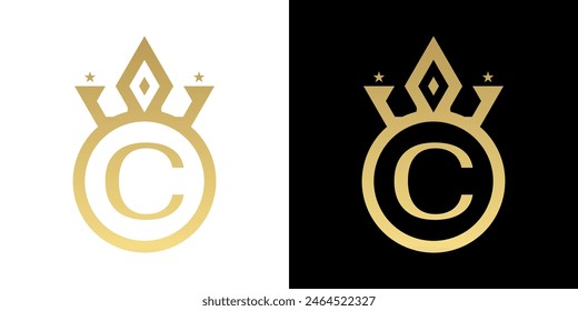 Letter C Crown Logo, Letter C Logo with crown Template for Sign Luxury Star Elegant Beauty,fashion