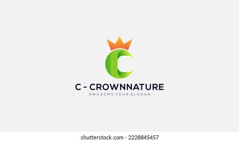 Letter C crown nature vector logo design template