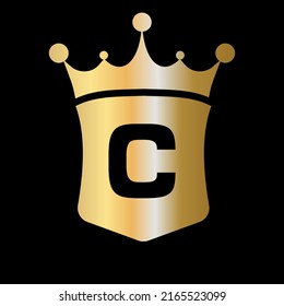 Letter C Crown and Shield Logo Vector Template with Luxury Concept Symbol