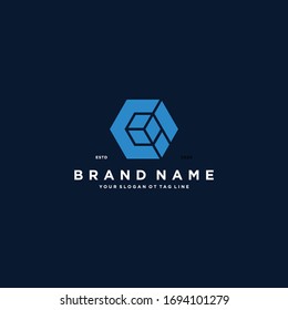 letter c cube logo design vector template