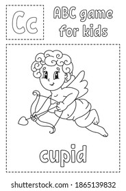 Letter C is for cupid. ABC game for kids. Alphabet coloring page. Cartoon character. Word and letter. Vector illustration.