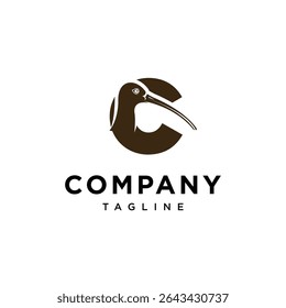 Letter C Curlew bird Logo Icon Vector