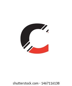 the letter c is cut in black and red