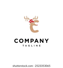 Letter C Cute Christmas Reindeer logo icon vector