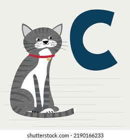 Letter C cute grey cat