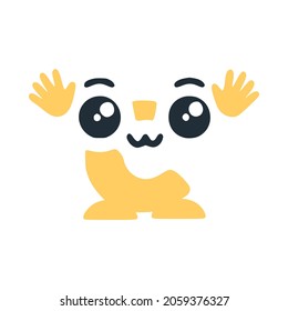 Letter C cute kawaii character with hands, funny emoticon vector clip art.