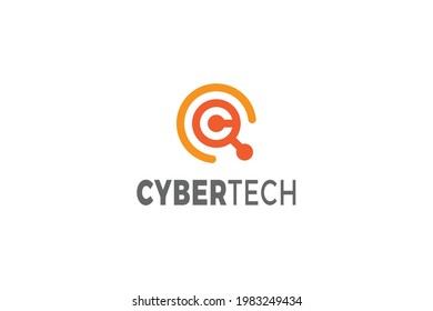 Letter C cyber tech orange color logo