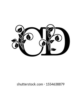 Letter C and D, CD logo icon.  Design concept vintage classy leaves with letter logo icon best for initial, luxury, boutique, restaurant, wedding service, hotel.