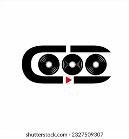 Letter C and D logo design with record disc and play symbol.