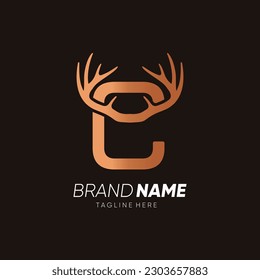 Letter C Deer Antlers Logo Design Vector Icon Graphic Illustration