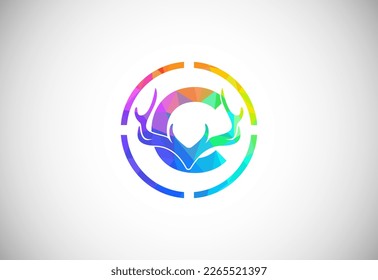 Letter C with deer antlers in target shape. polygonal style logo, Hunting inspirations symbol for corporate business identity