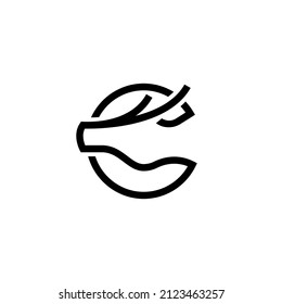 Letter C deer logo. Outline deer silhouette with Letter C initials logo