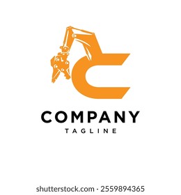 Letter C Demolition Excavator Logo Icon Vector