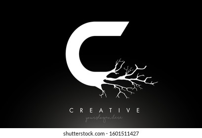 Letter C Design Logo with Creative Tree Branch. C Letter Tree Icon Logo  Vector Illustration.